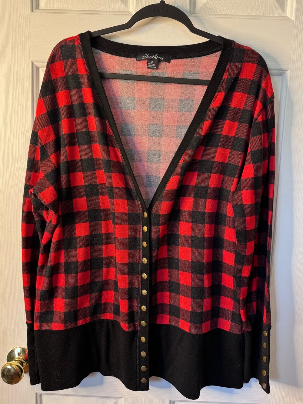 HAWTHORNE: Red and Black Buffalo Plaid Cardigan Sweater